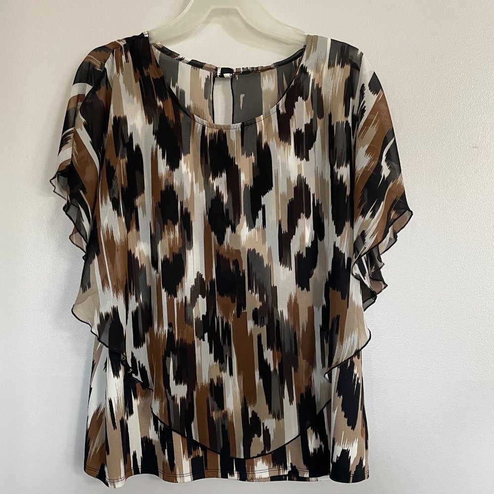 NY Collection Plus Leopard Print Boatneck Poncho With Matching Tank